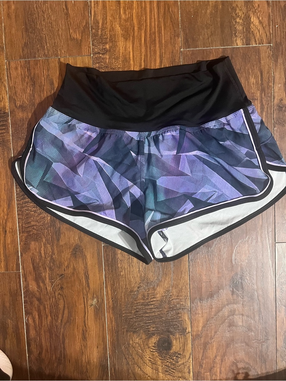 lululemon athletica Black Waistband Purple Teal Geometric Athletic Shorts